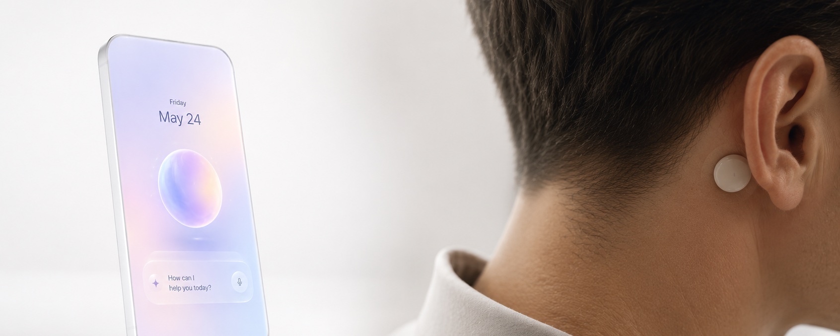 AI-first phone concept with a small wearable ear device.